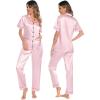 imageSWOMOG Womens 3pcs Pajamas Set Silk Satin Short Sleeve Sleepwear Button Down Loungewear Pjs NightwearPink  2 Pockets