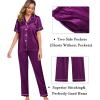imageSWOMOG Womens 3pcs Pajamas Set Silk Satin Short Sleeve Sleepwear Button Down Loungewear Pjs NightwearPurple