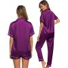 imageSWOMOG Womens 3pcs Pajamas Set Silk Satin Short Sleeve Sleepwear Button Down Loungewear Pjs NightwearPurple