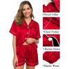 imageSWOMOG Womens 3pcs Pajamas Set Silk Satin Short Sleeve Sleepwear Button Down Loungewear Pjs NightwearReda