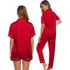imageSWOMOG Womens 3pcs Pajamas Set Silk Satin Short Sleeve Sleepwear Button Down Loungewear Pjs NightwearReda