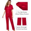 imageSWOMOG Womens 3pcs Pajamas Set Silk Satin Short Sleeve Sleepwear Button Down Loungewear Pjs NightwearReda