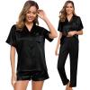 imageSWOMOG Womens 3pcs Pajamas Set Silk Satin Short Sleeve Sleepwear Button Down Loungewear Pjs NightwearSolid Black