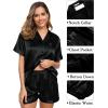 imageSWOMOG Womens 3pcs Pajamas Set Silk Satin Short Sleeve Sleepwear Button Down Loungewear Pjs NightwearSolid Black