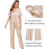 imageSWOMOG Womens 3pcs Pajamas Set Silk Satin Short Sleeve Sleepwear Button Down Loungewear Pjs NightwearSolid Champagne