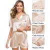 imageSWOMOG Womens 3pcs Pajamas Set Silk Satin Short Sleeve Sleepwear Button Down Loungewear Pjs NightwearSolid Champagne