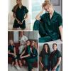 imageSWOMOG Womens 3pcs Pajamas Set Silk Satin Short Sleeve Sleepwear Button Down Loungewear Pjs NightwearSolid Deep Green
