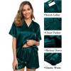 imageSWOMOG Womens 3pcs Pajamas Set Silk Satin Short Sleeve Sleepwear Button Down Loungewear Pjs NightwearSolid Deep Green