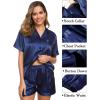 imageSWOMOG Womens 3pcs Pajamas Set Silk Satin Short Sleeve Sleepwear Button Down Loungewear Pjs NightwearSolid Navy Blue