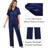 imageSWOMOG Womens 3pcs Pajamas Set Silk Satin Short Sleeve Sleepwear Button Down Loungewear Pjs NightwearSolid Navy Blue