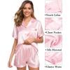 imageSWOMOG Womens 3pcs Pajamas Set Silk Satin Short Sleeve Sleepwear Button Down Loungewear Pjs NightwearSolid Pink