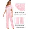 imageSWOMOG Womens 3pcs Pajamas Set Silk Satin Short Sleeve Sleepwear Button Down Loungewear Pjs NightwearSolid Pink