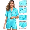 imageSWOMOG Womens 3pcs Pajamas Set Silk Satin Short Sleeve Sleepwear Button Down Loungewear Pjs NightwearTf Blue