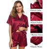 imageSWOMOG Womens 3pcs Pajamas Set Silk Satin Short Sleeve Sleepwear Button Down Loungewear Pjs NightwearWine Red