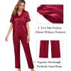 imageSWOMOG Womens 3pcs Pajamas Set Silk Satin Short Sleeve Sleepwear Button Down Loungewear Pjs NightwearWine Red
