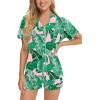 imageSWOMOG Womens Button Down Pajamas Set Short Sleeve Sleepwear Bride Soft Pj Lounge Sets XS3XLPink Leaves