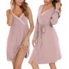 imageSWOMOG Womens Maternity Robe 2 Piece Nursing Nightgown for Breastfeeding 3 in 1 Labor Delivery Nursing Dress Lace BathrobeCtaro Purple