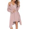 imageSWOMOG Womens Maternity Robe 2 Piece Nursing Nightgown for Breastfeeding 3 in 1 Labor Delivery Nursing Dress Lace BathrobeCtaro Purple