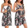 imageSWOMOG Womens Maternity Robe 2 Piece Nursing Nightgown for Breastfeeding 3 in 1 Labor Delivery Nursing Dress Lace BathrobeFloral Print Deep Grey