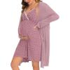 imageSWOMOG Womens Maternity Robe 2 Piece Nursing Nightgown for Breastfeeding 3 in 1 Labor Delivery Nursing Dress Lace BathrobeFloral Print Leopard