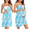 imageSWOMOG Womens Maternity Robe 2 Piece Nursing Nightgown for Breastfeeding 3 in 1 Labor Delivery Nursing Dress Lace BathrobeFloral Print Light Blue