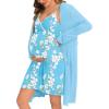 imageSWOMOG Womens Maternity Robe 2 Piece Nursing Nightgown for Breastfeeding 3 in 1 Labor Delivery Nursing Dress Lace BathrobeFloral Print Light Blue
