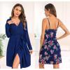 imageSWOMOG Womens Maternity Robe 2 Piece Nursing Nightgown for Breastfeeding 3 in 1 Labor Delivery Nursing Dress Lace BathrobeFloral Print Navy Blue