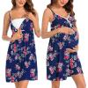 imageSWOMOG Womens Maternity Robe 2 Piece Nursing Nightgown for Breastfeeding 3 in 1 Labor Delivery Nursing Dress Lace BathrobeFloral Print Navy Blue