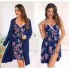 imageSWOMOG Womens Maternity Robe 2 Piece Nursing Nightgown for Breastfeeding 3 in 1 Labor Delivery Nursing Dress Lace BathrobeFloral Print Navy Blue