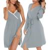 imageSWOMOG Womens Maternity Robe 2 Piece Nursing Nightgown for Breastfeeding 3 in 1 Labor Delivery Nursing Dress Lace BathrobeGray Green