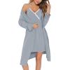 imageSWOMOG Womens Maternity Robe 2 Piece Nursing Nightgown for Breastfeeding 3 in 1 Labor Delivery Nursing Dress Lace BathrobeGray Green