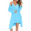 imageSWOMOG Womens Maternity Robe 2 Piece Nursing Nightgown for Breastfeeding 3 in 1 Labor Delivery Nursing Dress Lace BathrobeLight Sky Blue