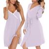 imageSWOMOG Womens Maternity Robe 2 Piece Nursing Nightgown for Breastfeeding 3 in 1 Labor Delivery Nursing Dress Lace BathrobeLilac