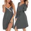 imageSWOMOG Womens Maternity Robe 2 Piece Nursing Nightgown for Breastfeeding 3 in 1 Labor Delivery Nursing Dress Lace BathrobeMistygray
