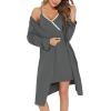 imageSWOMOG Womens Maternity Robe 2 Piece Nursing Nightgown for Breastfeeding 3 in 1 Labor Delivery Nursing Dress Lace BathrobeMistygray