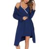 imageSWOMOG Womens Maternity Robe 2 Piece Nursing Nightgown for Breastfeeding 3 in 1 Labor Delivery Nursing Dress Lace BathrobeNavy Blue