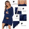 imageSWOMOG Womens Maternity Robe 2 Piece Nursing Nightgown for Breastfeeding 3 in 1 Labor Delivery Nursing Dress Lace BathrobeNavy Blue