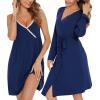 imageSWOMOG Womens Maternity Robe 2 Piece Nursing Nightgown for Breastfeeding 3 in 1 Labor Delivery Nursing Dress Lace BathrobeNavy Blue