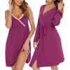imageSWOMOG Womens Maternity Robe 2 Piece Nursing Nightgown for Breastfeeding 3 in 1 Labor Delivery Nursing Dress Lace BathrobeWineberry