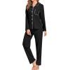 imageSWOMOG Womens Pajamas Set Long Sleeve Sleepwear Button Down Nightwear Soft Cotton Pj Lounge SetsNew Collarblack