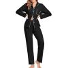 imageSWOMOG Womens Pajamas Set Long Sleeve Sleepwear Button Down Nightwear Soft Cotton Pj Lounge SetsNew Collarblack