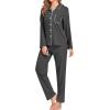 imageSWOMOG Womens Pajamas Set Long Sleeve Sleepwear Button Down Nightwear Soft Cotton Pj Lounge SetsNew Collardark Gray
