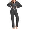 imageSWOMOG Womens Pajamas Set Long Sleeve Sleepwear Button Down Nightwear Soft Cotton Pj Lounge SetsNew Collardark Gray
