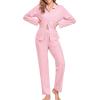 imageSWOMOG Womens Pajamas Set Long Sleeve Sleepwear Button Down Nightwear Soft Cotton Pj Lounge SetsNew Collarlight Pink