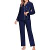 imageSWOMOG Womens Pajamas Set Long Sleeve Sleepwear Button Down Nightwear Soft Cotton Pj Lounge SetsNew Collarnavy Blue