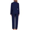 imageSWOMOG Womens Pajamas Set Long Sleeve Sleepwear Button Down Nightwear Soft Cotton Pj Lounge SetsNew Collarnavy Blue