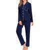 imageSWOMOG Womens Pajamas Set Long Sleeve Sleepwear Button Down Nightwear Soft Cotton Pj Lounge SetsNew Collarnavy Blue