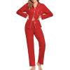 imageSWOMOG Womens Pajamas Set Long Sleeve Sleepwear Button Down Nightwear Soft Cotton Pj Lounge SetsNew Collarred