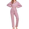 imageSWOMOG Womens Pajamas Set Long Sleeve Sleepwear Button Down Nightwear Soft Cotton Pj Lounge SetsNew Collartaro Pink