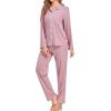 imageSWOMOG Womens Pajamas Set Long Sleeve Sleepwear Button Down Nightwear Soft Cotton Pj Lounge SetsNew Collartaro Pink